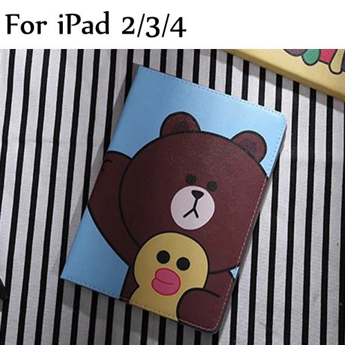03 ipad 2 3 4 Smart Wake Leather Case For new iPad /, air/air2, 2/3/4, iPad pro 9.7" Lovely Cute Bear Cartoon Kids Tablet Cover+Gifts - Цвет: 03 ipad 2 3 4
