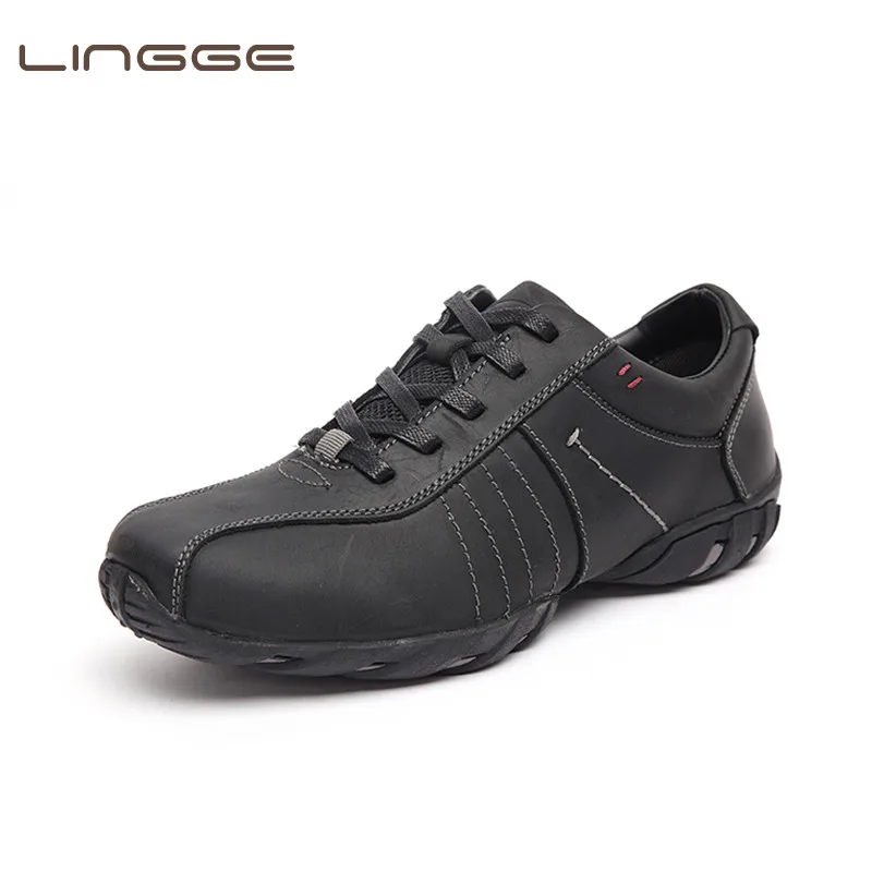 Black Casual Shoes LINGGE; брендовая мужская повседневная обувь из натуральной кожи с натуральным лицевым покрытием; Роскошные модные кроссовки ручной работы в итальянском стиле для отдыха; большие размеры - Цвет: Black Casual Shoes