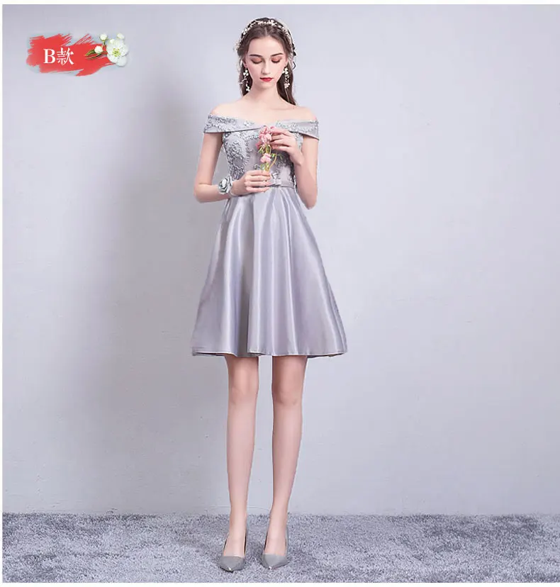 ASL53# серый цвет шампанского Розовый Короткие платья для невесты кружево новая сестренка группа брачный банкет Выпускной платье для девочек