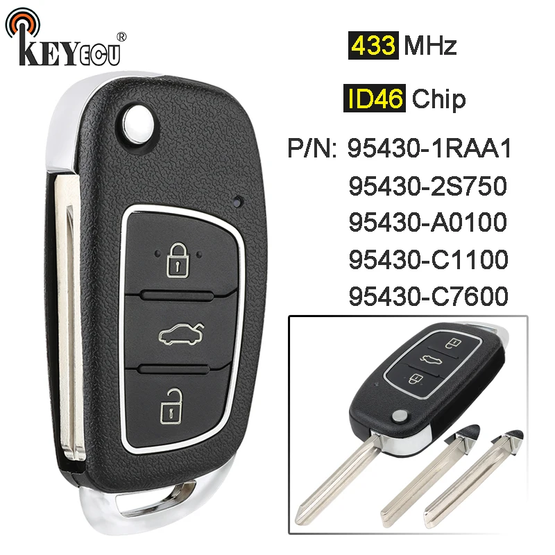 KEYECU 433 МГц ID46 чип замена 3 кнопки дистанционный ключ-брелок от машины для hyundai IX35 Tuscon Accent Creta Sonata i20