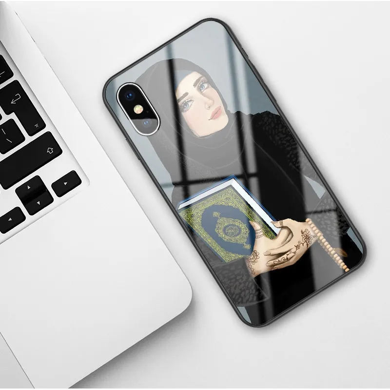 Роскошный женский стеклянный чехол для телефона для iPhone X 6 6S 7 8 Plus XR XS MAX Модный мусульманский черный чехол для iPhone 11 Pro Max