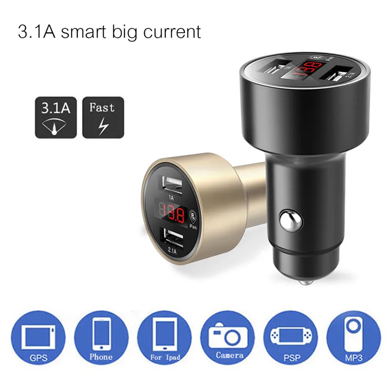 Автомобильное зарядное устройство с двумя usb портами со светодиодным дисплеем