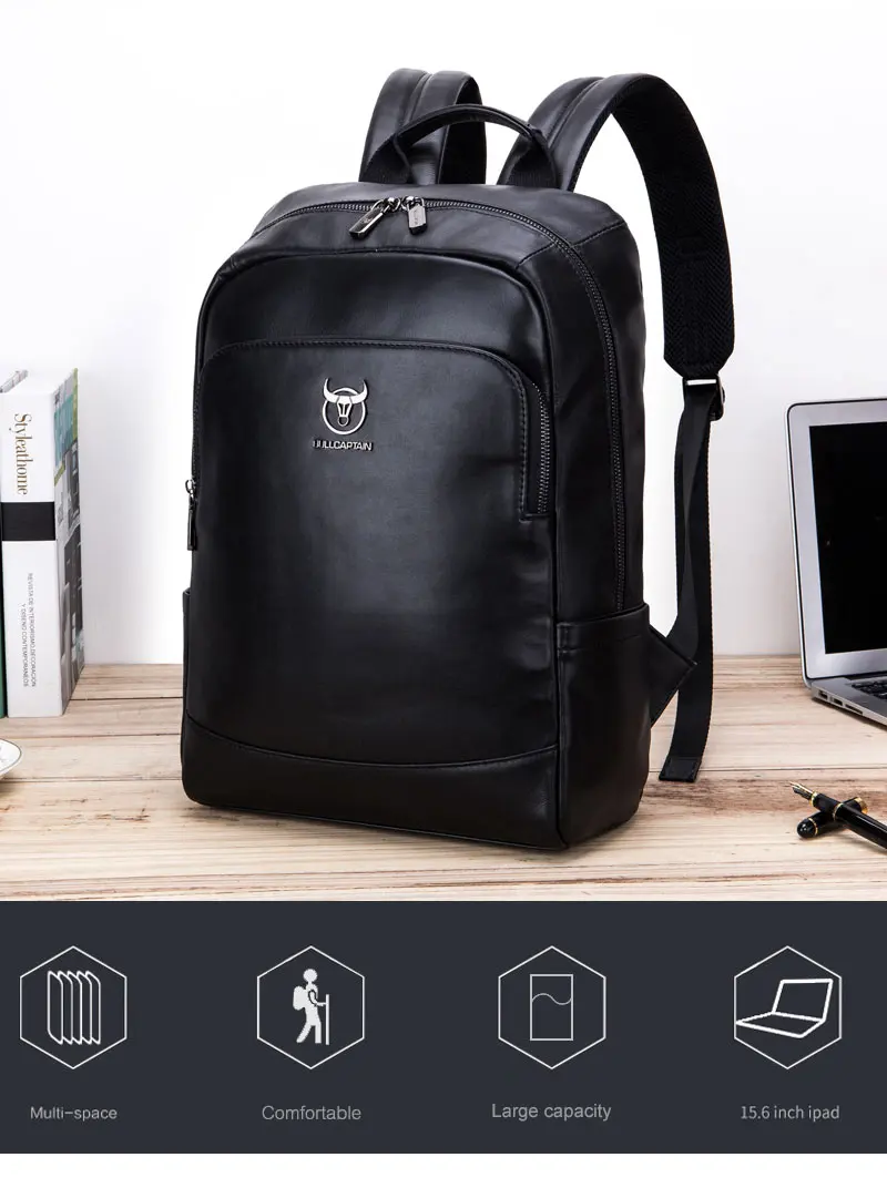 Black Men Fashion Laptop Backpacks Multifunctional Cow leather Backpack Zipper Capacity Male Travel Backpack for Unisex