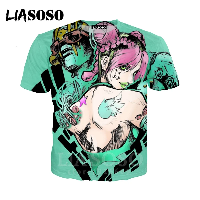 LIASOSO, аниме, 3d принт, футболка для мужчин и женщин, Harajuku, joJo's, хип-хоп, причудливый, homme Adventur, футболка, рок, футболки, homme, футболка E835