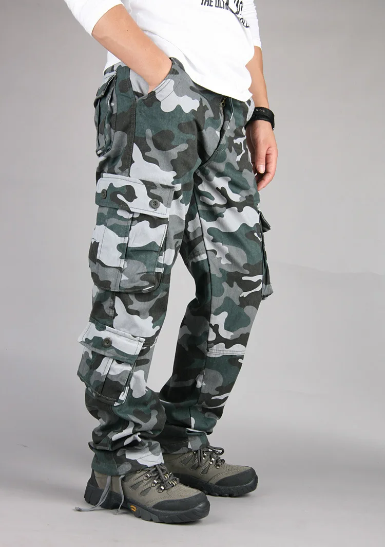 Blue Camo Мужские брюки-карго, военные камуфляжные брюки SWAT, армейские брюки, мужские повседневные свободные камуфляжные брюки-карго с множеством карманов - Цвет: Blue Camo