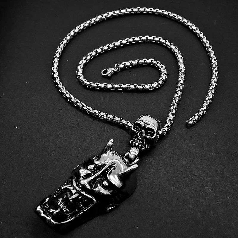 AMUMIU кулон в виде черепа монстра панк ретро ювелирное изделие серебряное ожерелье