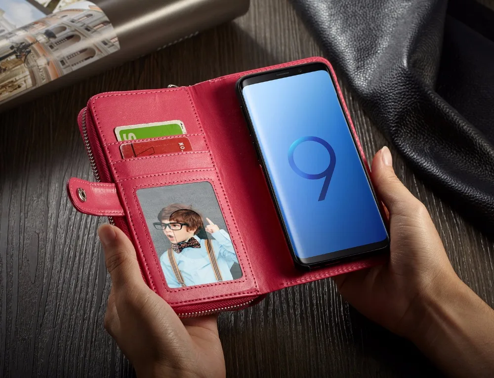 Многофункциональный чехол для телефонов samsung GALAXY, задняя крышка из искусственной кожи, застежка-молния, ремешок, клатч, кошелек, чехол, карман для карт, 2 в 1
