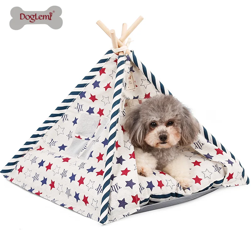 DogLemi 2020 New Pet Teepee Tent Foldable Wood Linen Cave Bed Dog Cat Tipi House Indian Tents | Дом и сад