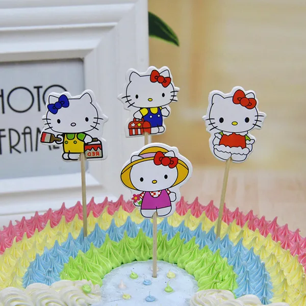 Hello Kitty 24 шт. Белоснежка Принцесса Dupcake топперы флажки для торта Baby Shower День рождения поставки торт декоративные шляпы с палочками - Цвет: Hello Kitty