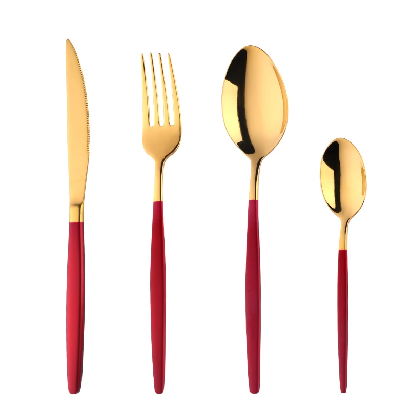 Red Gold Cutlery Set 16/24 шт. красное золото столовые приборы Нержавеющая сталь набор столовых приборов ужин Ножи набор ложка и вилка Кухня инструменты посуда рождественские подарки - Цвет: Red Gold Cutlery Set
