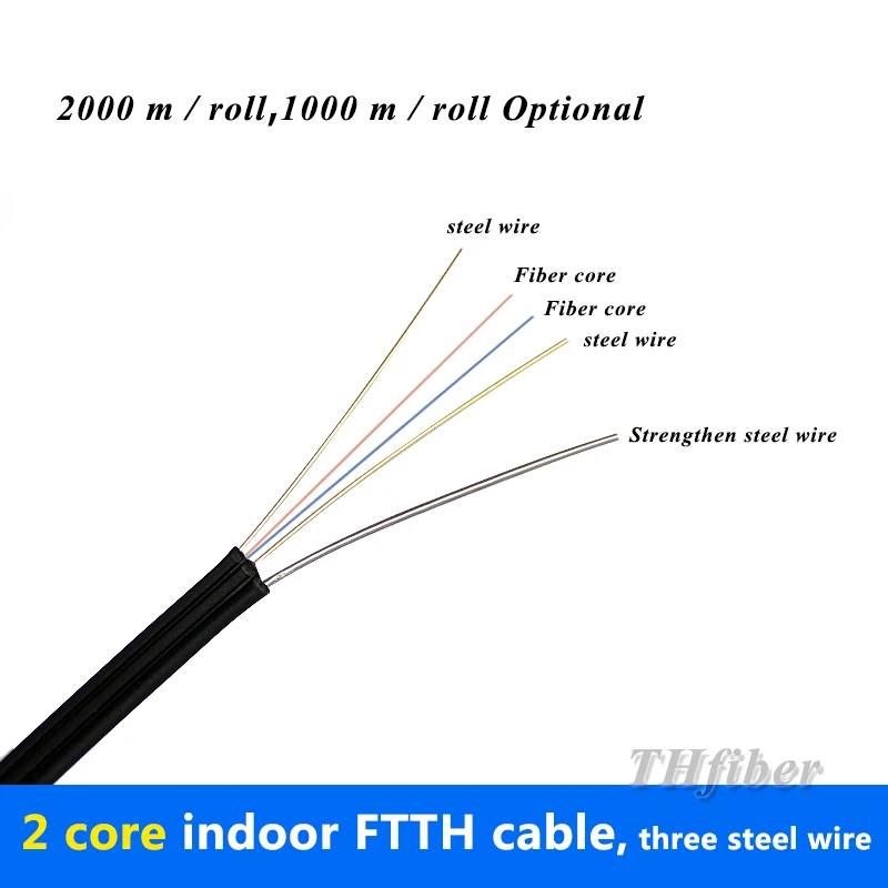 Оптоволоконный наружный внутренний FTTH кабель 2-жильный самонесущий
