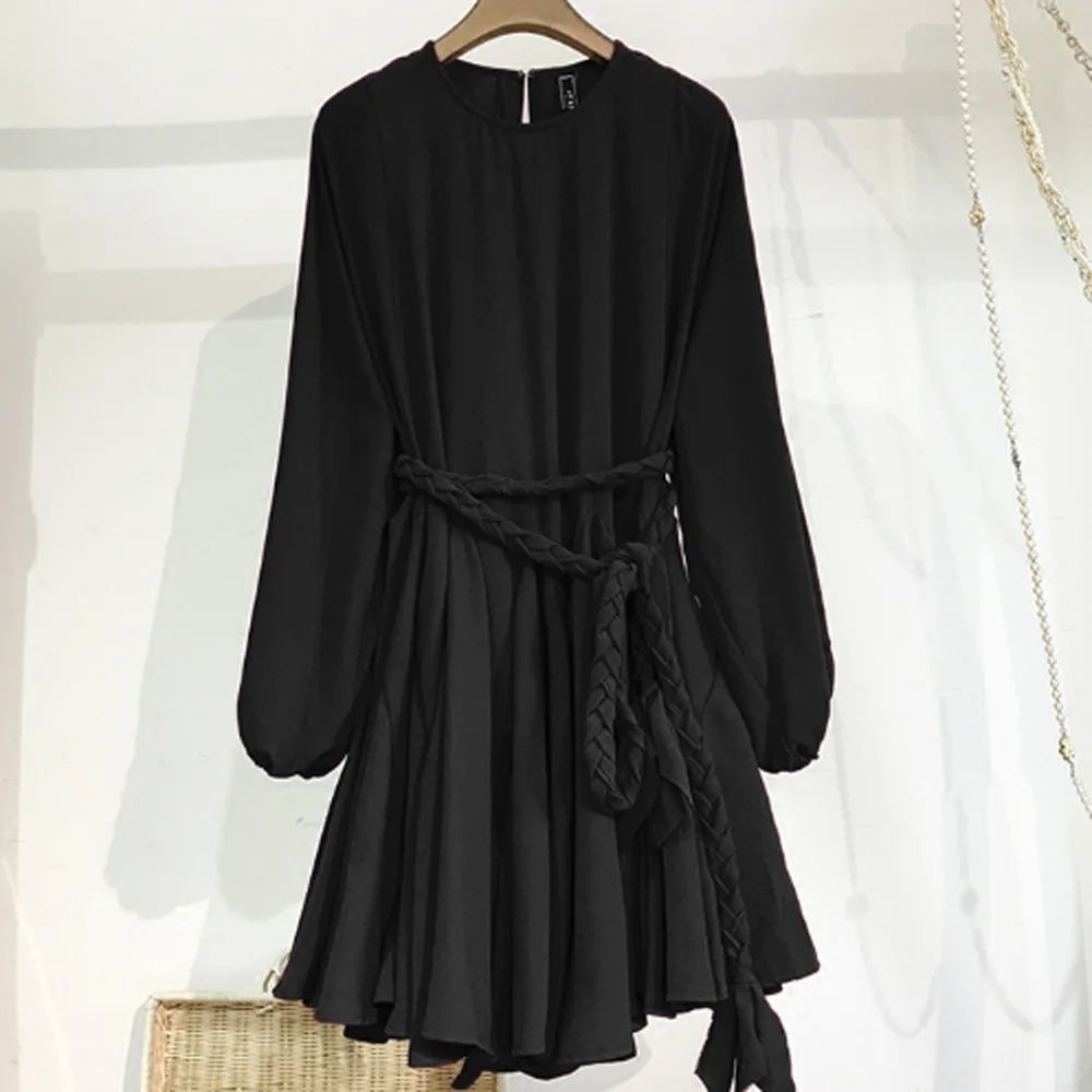 Женское платье с круглым вырезом Осеннее винтажное облегающее трапециевидной