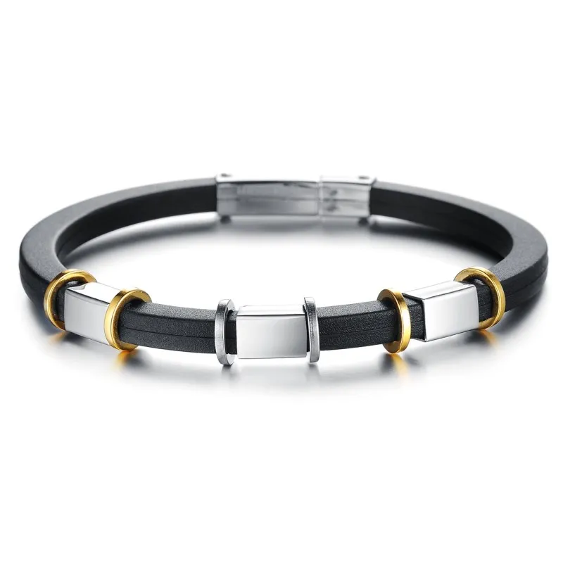 Gift Brand Rush Stainless Steel Jewelry Gold Silver Color Black Silicone Charm Bangle Designer Bracelet For Men Jewellery 2020 | Украшения