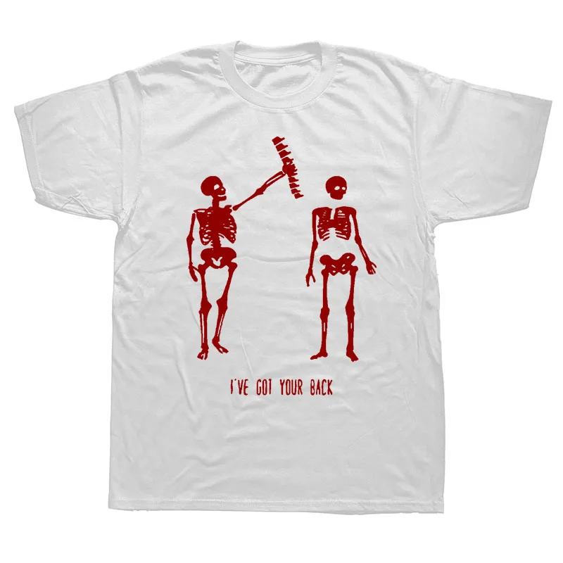 Летняя футболка с принтом «I 've Got Your Back Skeleton» для мужчин, хлопковая футболка с коротким рукавом и круглым вырезом - Цвет: WHITE