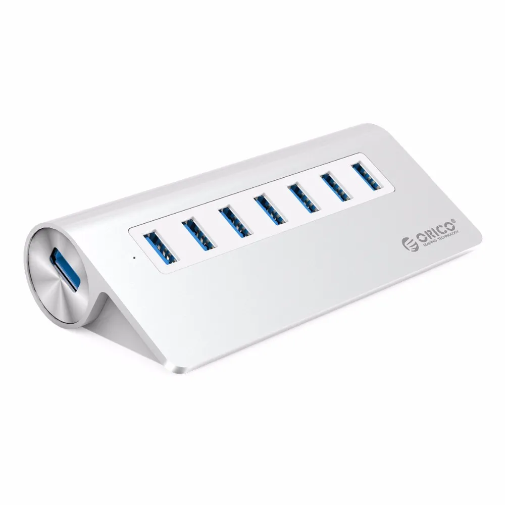 ORICO USB3.0 концентратор Алюминий 7 Порты и разъёмы супер Скорость концентратор, украшенное мозаикой из драгоценных камней, 12V Мощность адаптер 3.3Ft. Кабель USB3.0 для ноутбука iMac MacBook