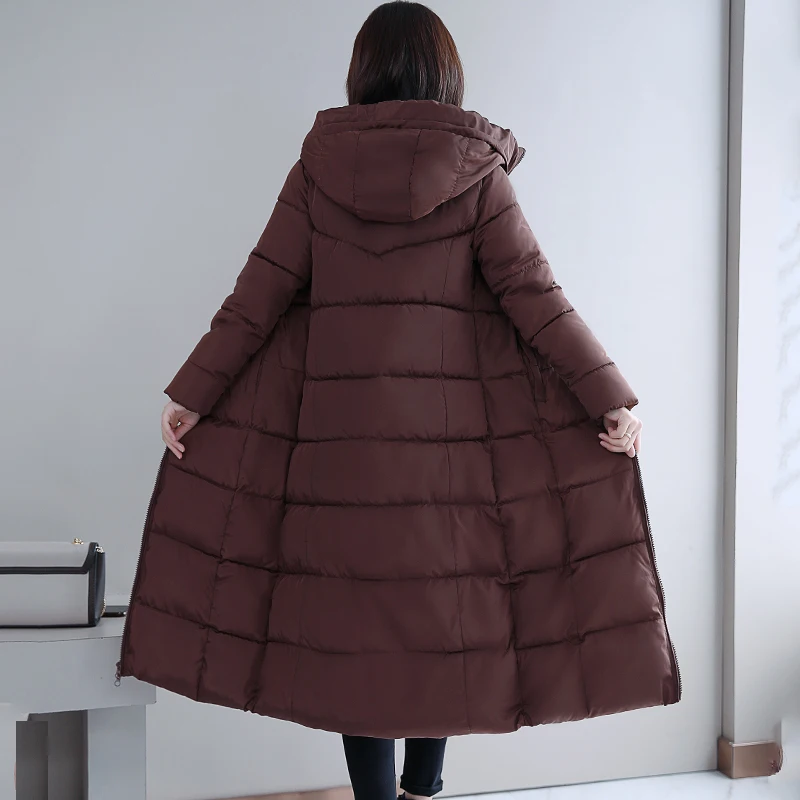 Женские зимние куртки размера плюс 4XL 5XL 6XL с капюшоном и стоячим воротником, Женское пальто с хлопковой подкладкой, зимняя женская длинная парка, теплая плотная куртка