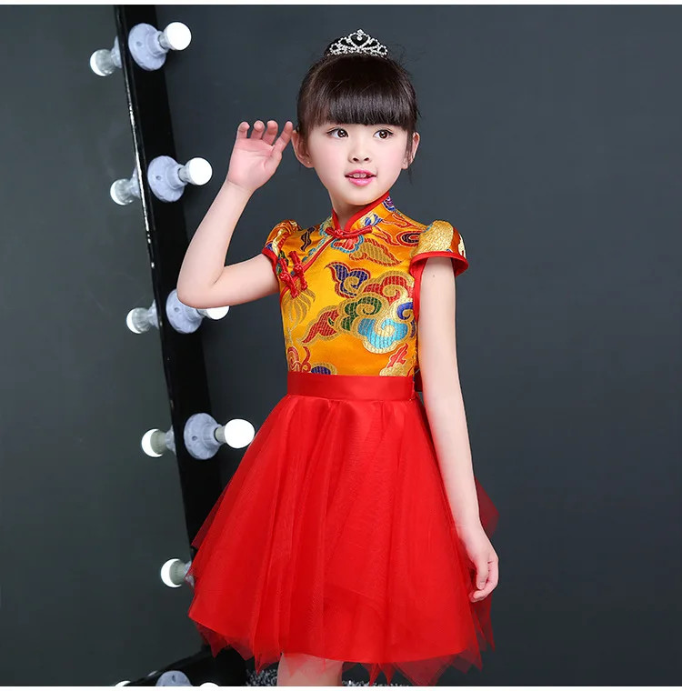 Китайское традиционное платье дети красный Cheongsam дети детский сад для девочек принцесса танец цветы Qipao платье на день рождения - Цвет: gules