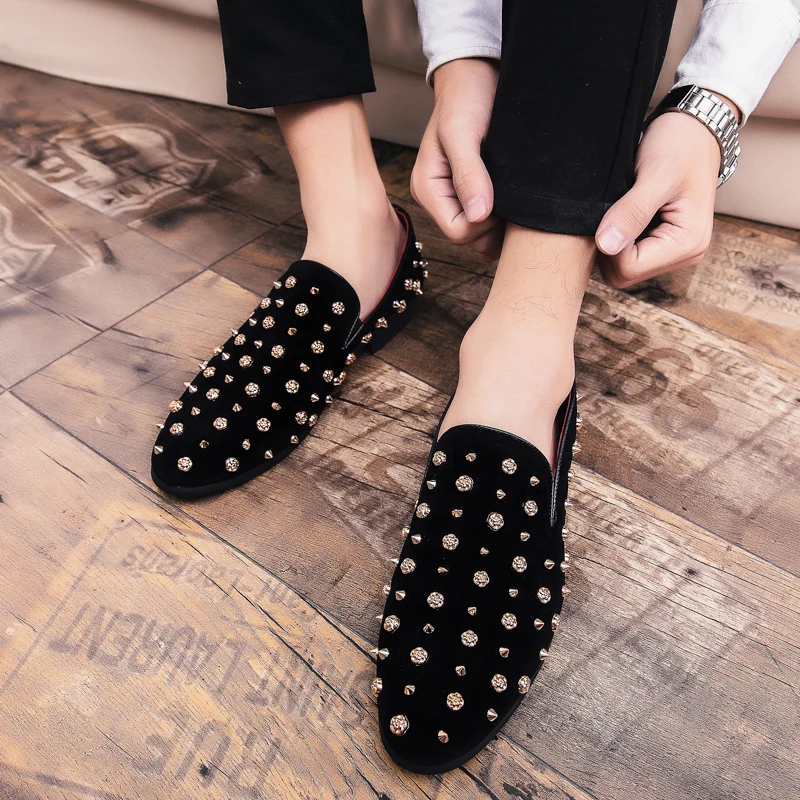 

2019 new fashion men's shoes casual suede leather loafers male classic black slip on shoe man party big size 38-47 shoes for men