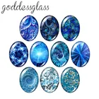 Набор для изготовления кабошона TB0005, овальное фотостекло с разными синими узорами 13x11 8 мм18x12 мм 5 мм30x40 мм, плоская задняя часть