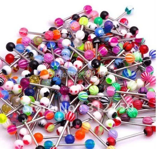 Сайао 100 шт. / партия бесплатная доставка 14 г Акриловый шар СТАЛЬНОЙ вал барбелл языковое кольцо ювелирные изделия дешевая оптовая продажа.