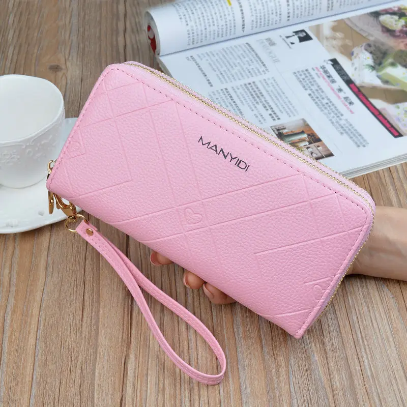 Pink Женский клатч, кошельки,, Дамский кошелек на двойной молнии, большой емкости, Женский Длинный кошелек, модный кошелек для денег, сумка для телефона LSH514 - Цвет: Pink