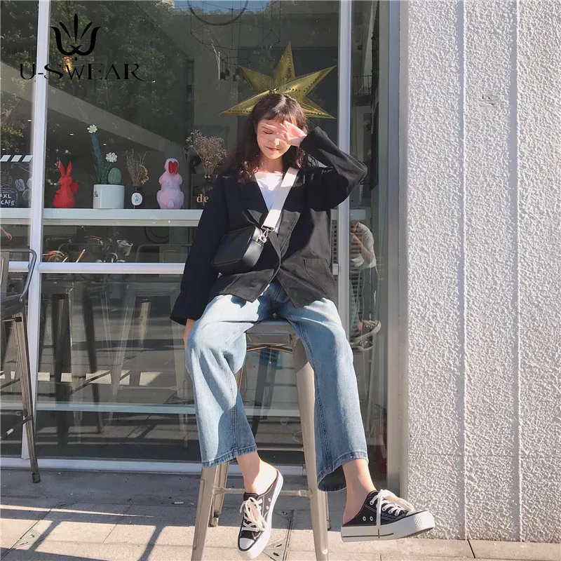 U-SWEAR весенние женские куртки маленький костюм куртка черный цвет длинный рукав