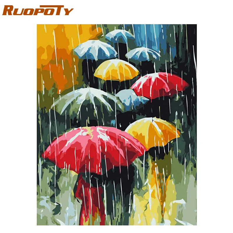 RUOPOTY каркас зонтика дождь DIY живопись маслом по номерам пейзаж расписанная