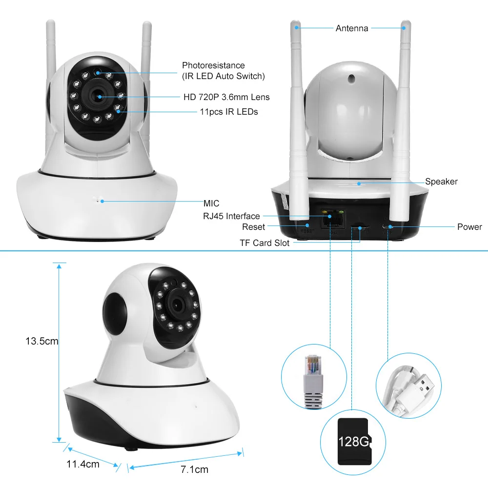 Беспроводная 720P камера безопасности WiFi IP P2P телефон дистанционное управление Сеть PTZ