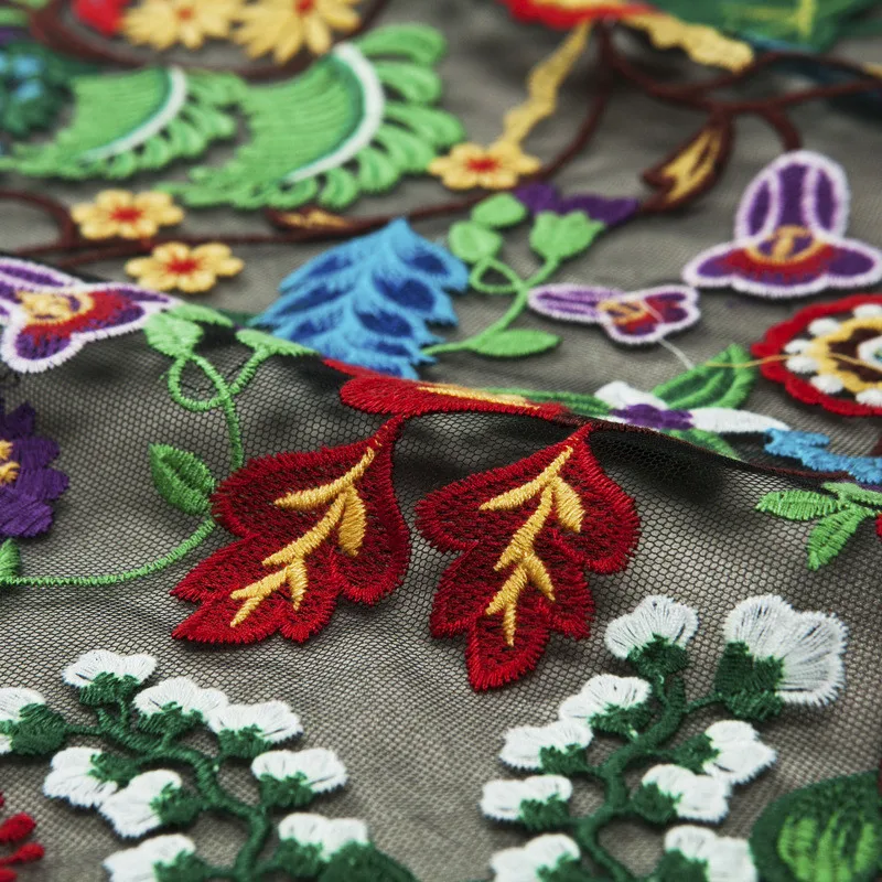 1 ярд черная сетка от кутюр модная ткань Vogue Сексуальная Вышивка Красочные Цветочные скульптуры пришить для верхней юбки платье ремесло ширина 130 см