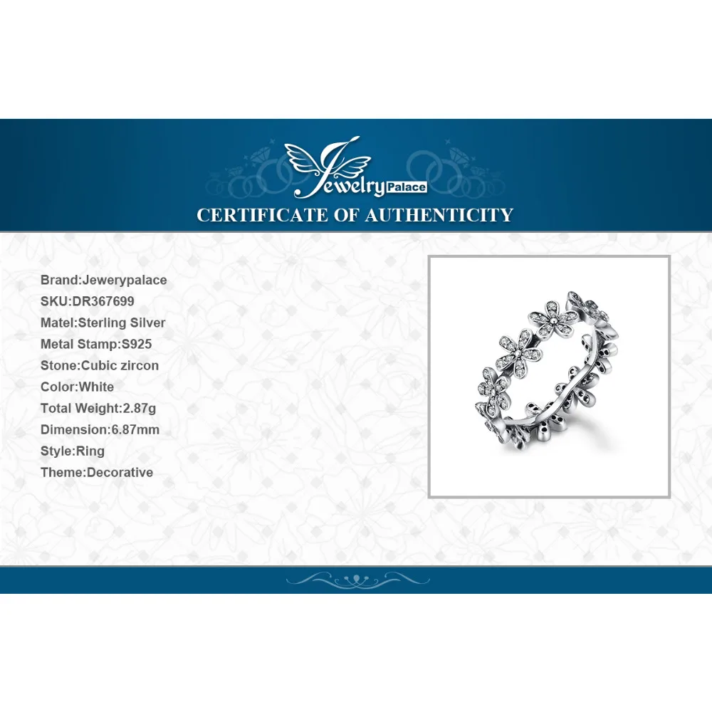 Jewelrypalace кольца из стерлингового серебра 925 группа цветок ромашки джунгли обруч