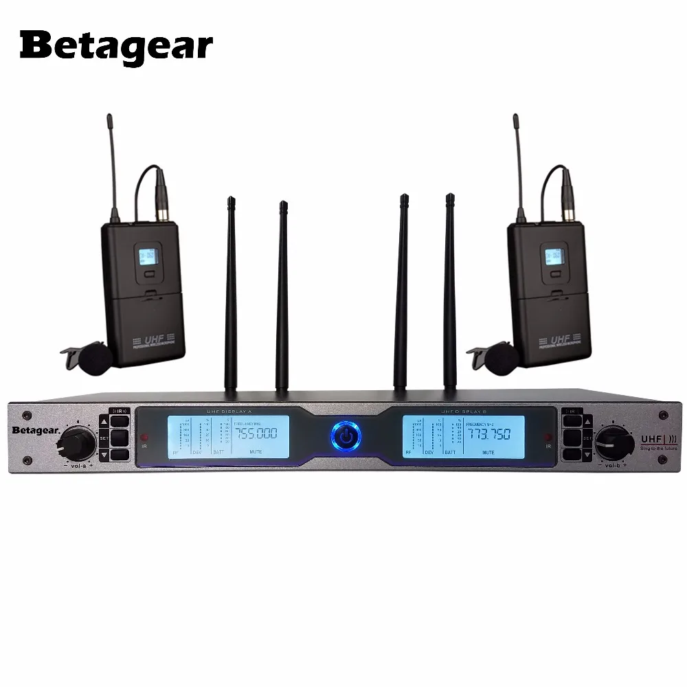 Betagear УВЧ беспроводной микрофон петличный с лацканами диверситивные 2x100 Channel