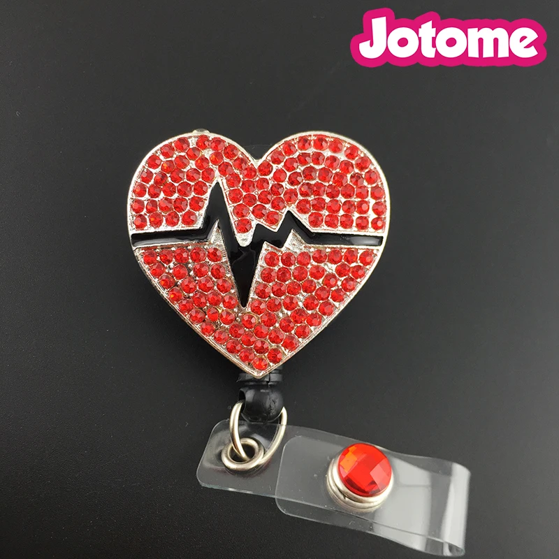 

Crystal Red Heart Rhythm Retractable ID Badge Reel Nurse Holder