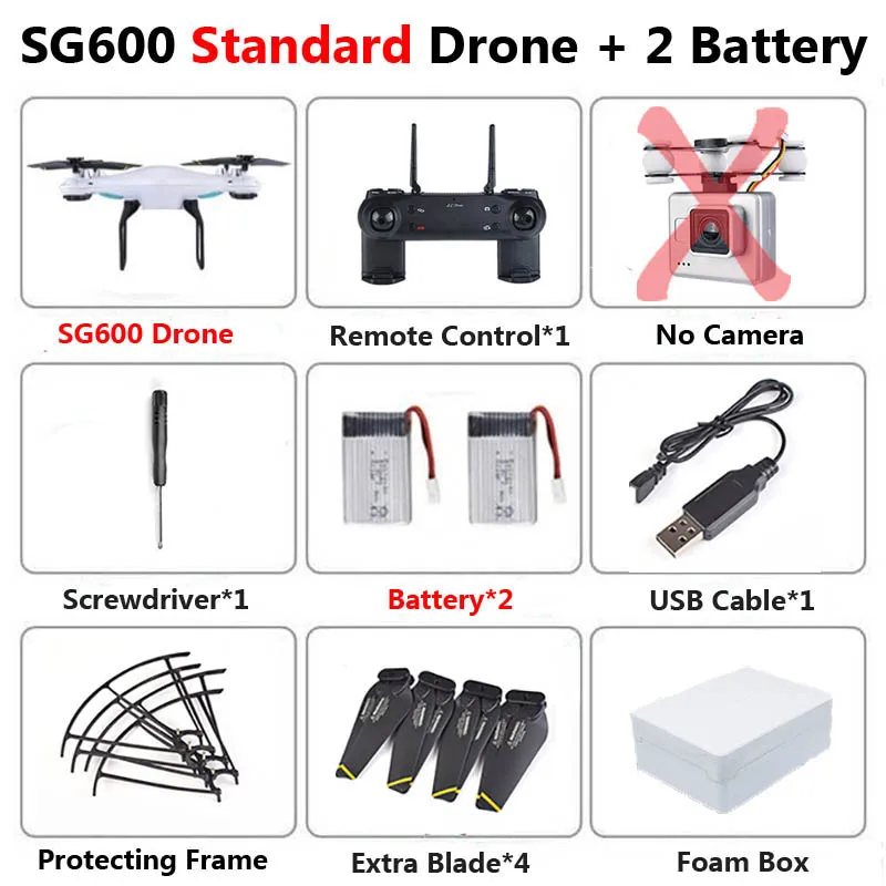 No Camera White 2B F SG600 Профессиональный Дрон с камерой светодиодный 2MP HD WiFi FPV широкоугольный высота отверстие RC Квадрокоптер вертолет игрушки подарок VS E58 X5HW - Цвет: No Camera White 2B F