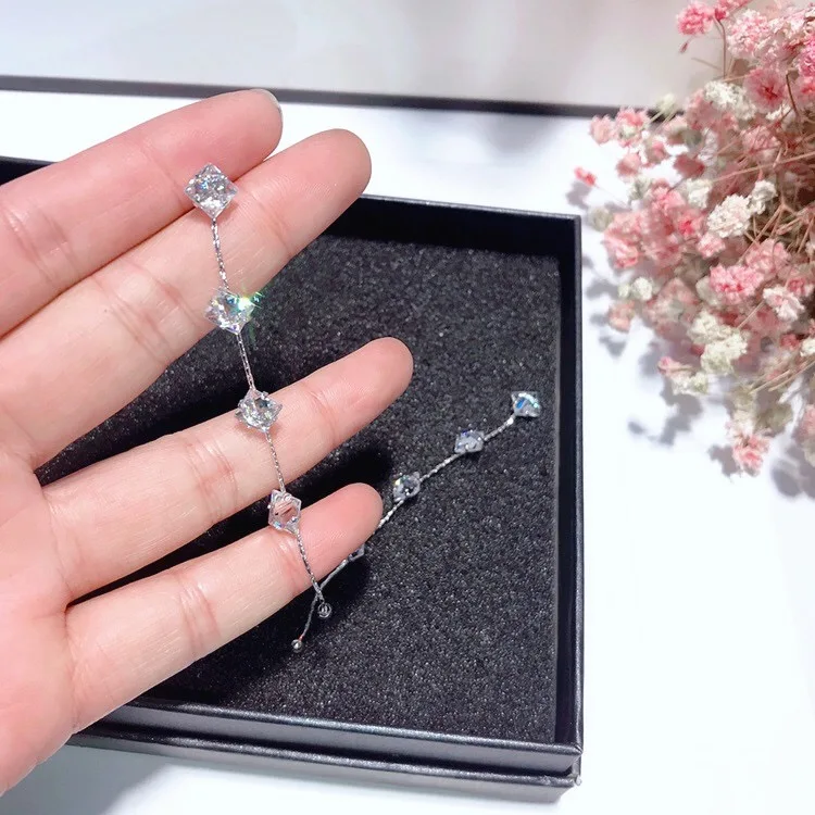 Простой atmospheres925 серебряные иглы бахрома длинные Серьги|earrings earring|earrings longearrings simple