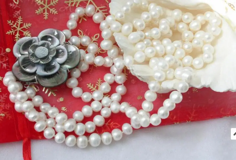 Комплект из колье и серёг красивое ожерелье с белым жемчугом застежка в виде