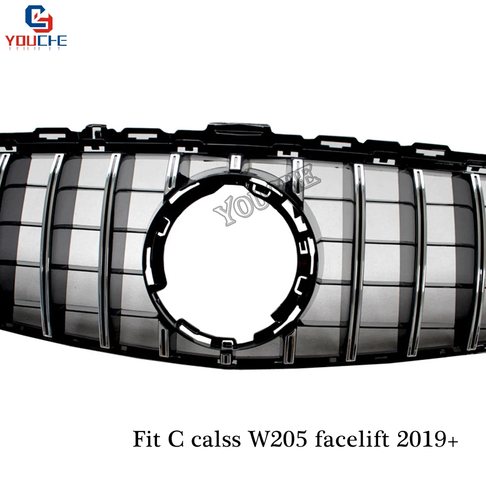 

New 19 W205 GT Grill GT R Front Bumper Grille for Mercedes C W205 C180 C200 C300 C350 C43 AMG Sport Model Grill GTR Mesh 2019 +