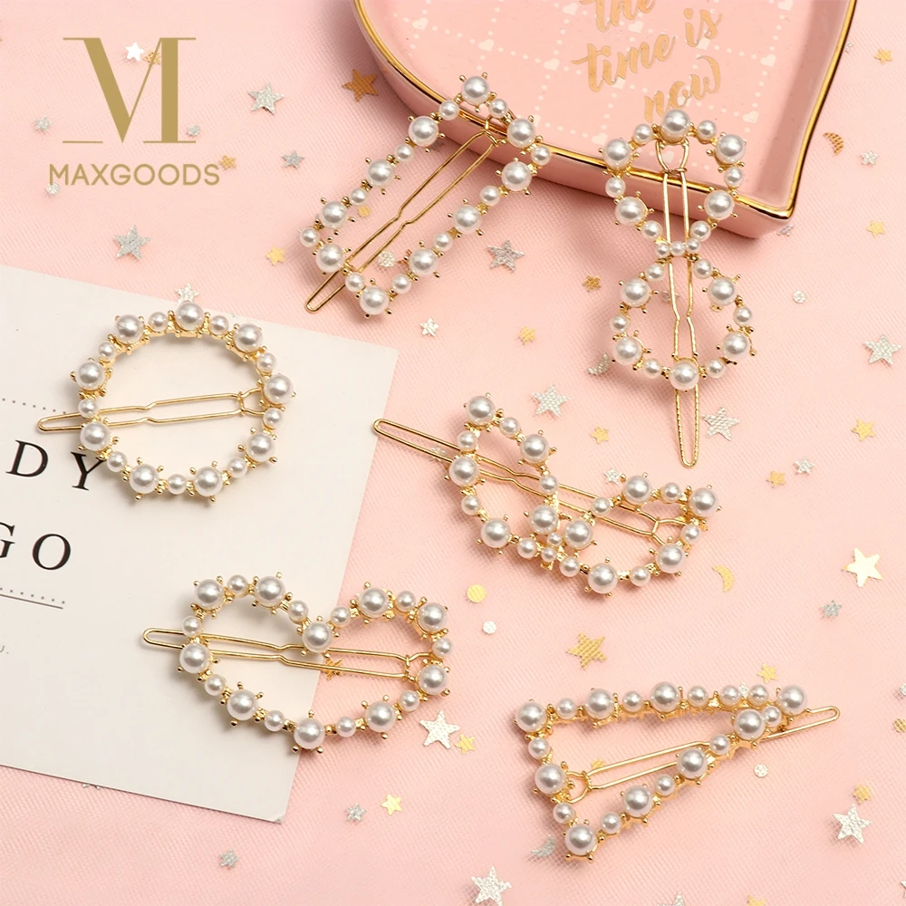 Модные металлические жемчужные заколки для волос женщин Женский простой зажим