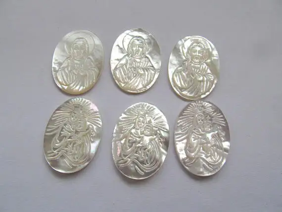 

6pcs Handmade White Mother of Pearl Shell Jewelry 22x30mm Virgin Mary Oval Cameo Cabochon Shell Beads
