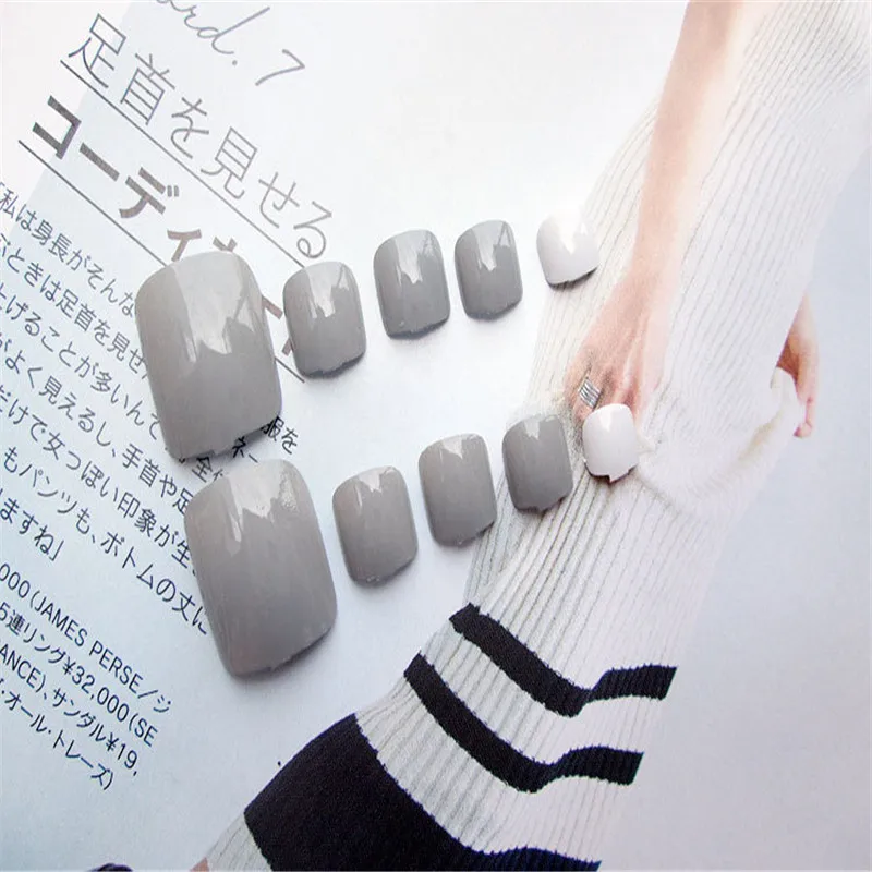 

High quality 24pcs fashion charm pure gray fashion fake nail patch DIY nail art jewelry decorative nail accessories tools