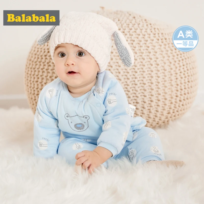 Balabala Infant Baby Boy Girl 2-Piece 100% Cotton Thermal Long-sleeved Shirt + Pull-on Pants Set for Winter Newborn Clothes | Детская