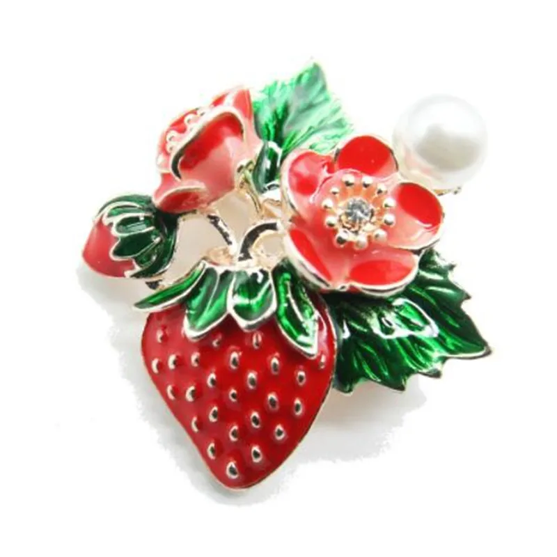 WKOUD модные красные Клубничные эмалированные броши для мужчин и женщин