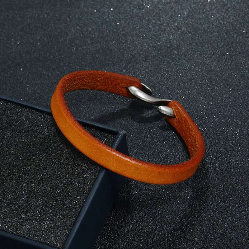 LOULEUR Simple Men Vintage Genuine Leather Bracelets Clasp For Bracelet Bangles Male Jewelry 21cm | Украшения и аксессуары