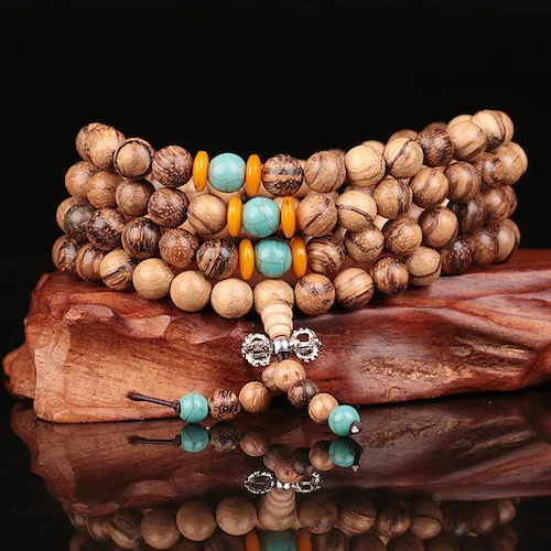 Beads 6mm Вьетнам дерево для древесины браслет 0,6 0,8 мм 108 бусы буддистские тигровые полосы браслет мужчины и женщины четки оптом Йога ювелирные изделия - Окраска металла: Beads 6mm