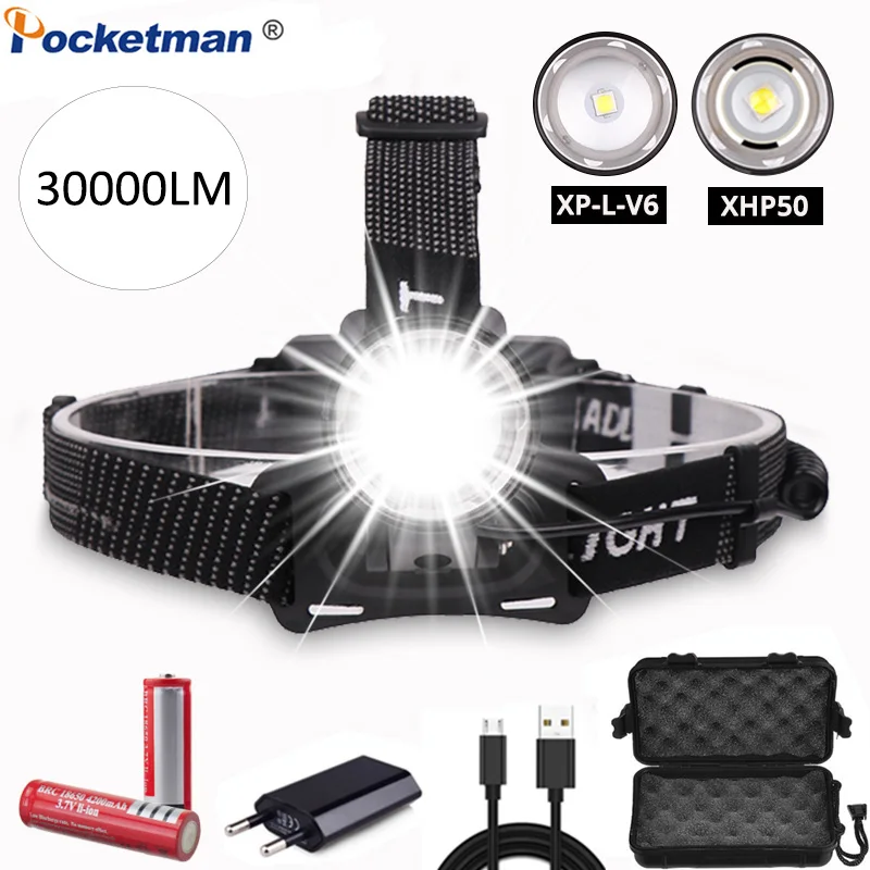 XHP50/XP L V6 светодиодный налобный фонарь мощный масштабируемый регулируемый яркий