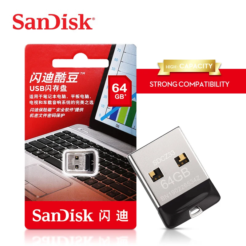 SanDisk Cruzer Fit CZ33 супер мини USB флеш-накопитель 64 ГБ USB 2,0 sandisk флеш-накопитель 32 Гб карта памяти s 16 Гб U диск