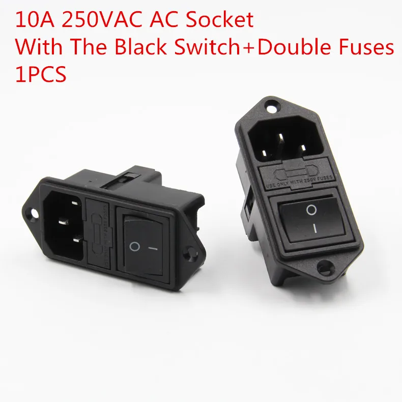 1 шт. YT1822 розетка переменного тока с черным выключателем + двойной предохранитель