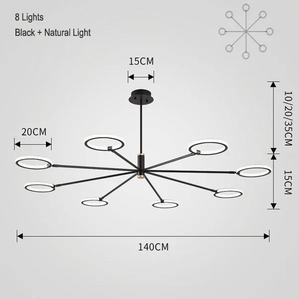 Black 8 lights Внутренний светодиодный потолочный Люстра, освещение, повседневный свет, гостиная, спальня, современная канделябры люстры, освещение для дома, светильники, лампадер - Цвет абажура: Black 8 lights
