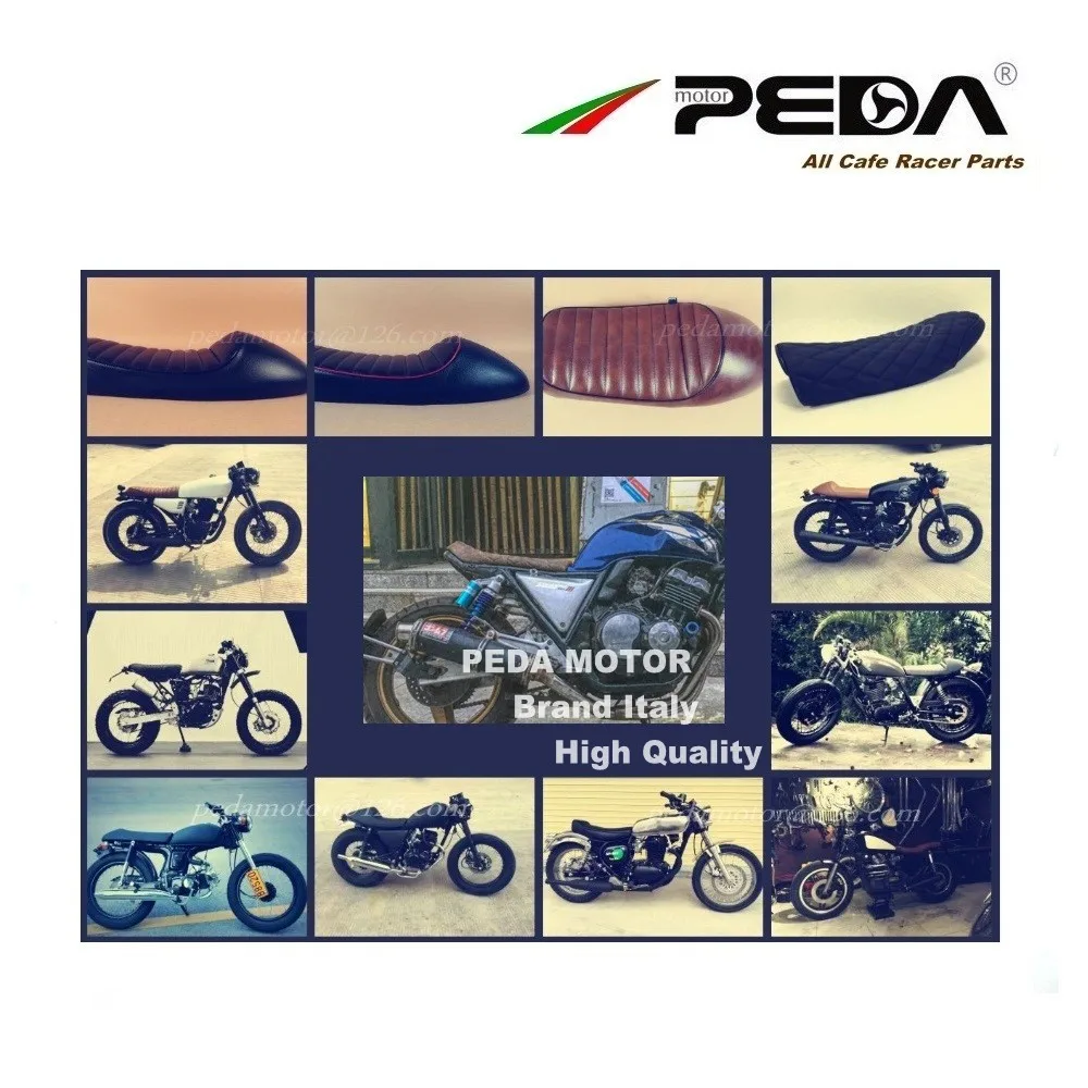 

D7 PEDA Cafe Racer Seat Brat 53cm BLACK Stitching Rhombus Diamond Square for HONDA YAMAHA Universal Motorcycle Flat Vintage Seat