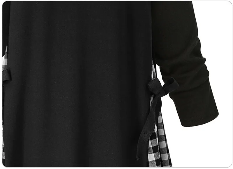 Платье LANMREM женское черное с длинным рукавом О образным вырезом в стиле пэтчворк