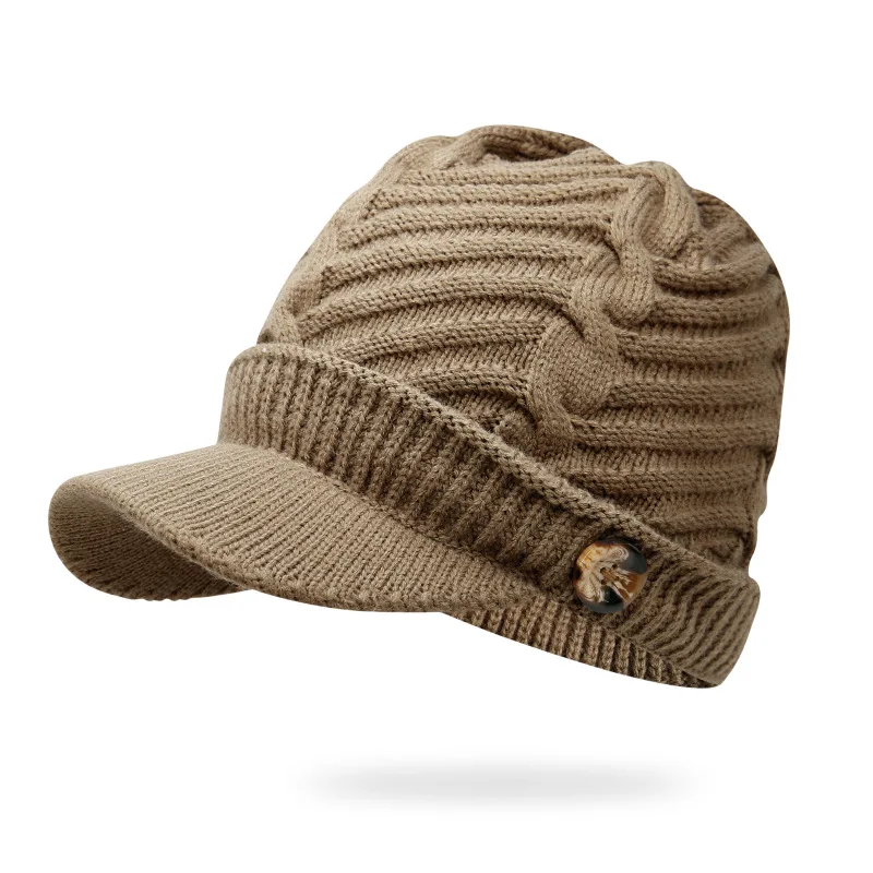 Lanmaocat Knitting Hat Men Women Winter Knitting Hats Warm Cap with Visor Wool Winter Knitting Hats Free Shipping - Цвет: khaki